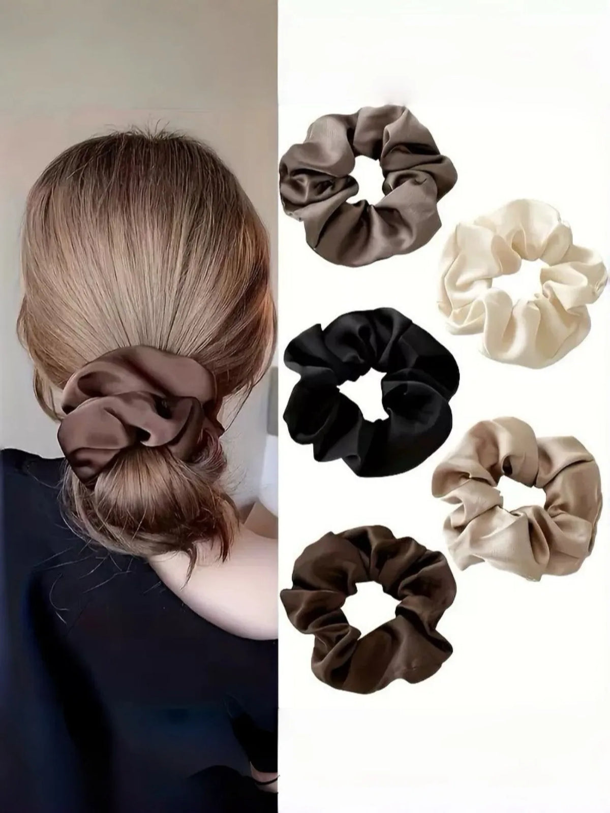 5-Pack Satin Scrunchies, Minimalist High-End Style, Suitable for Daily Hair Tying / Commuting Looks / Gift or Personal Use