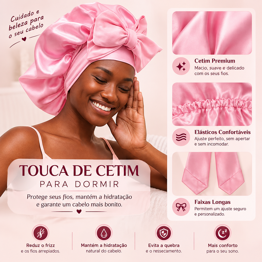 Touca de Cetim Premium – Conforto e Proteção para os Cabelos