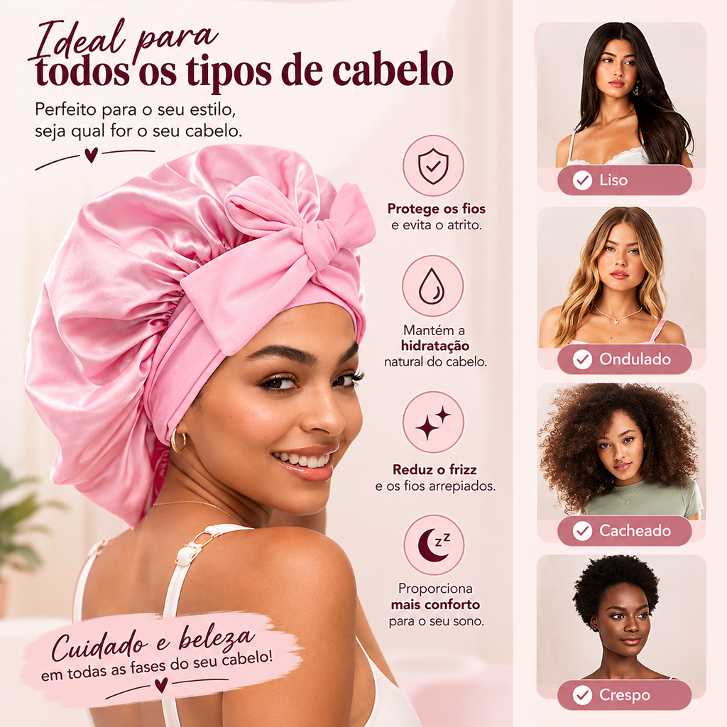 Touca de Cetim Premium – Conforto e Proteção para os Cabelos