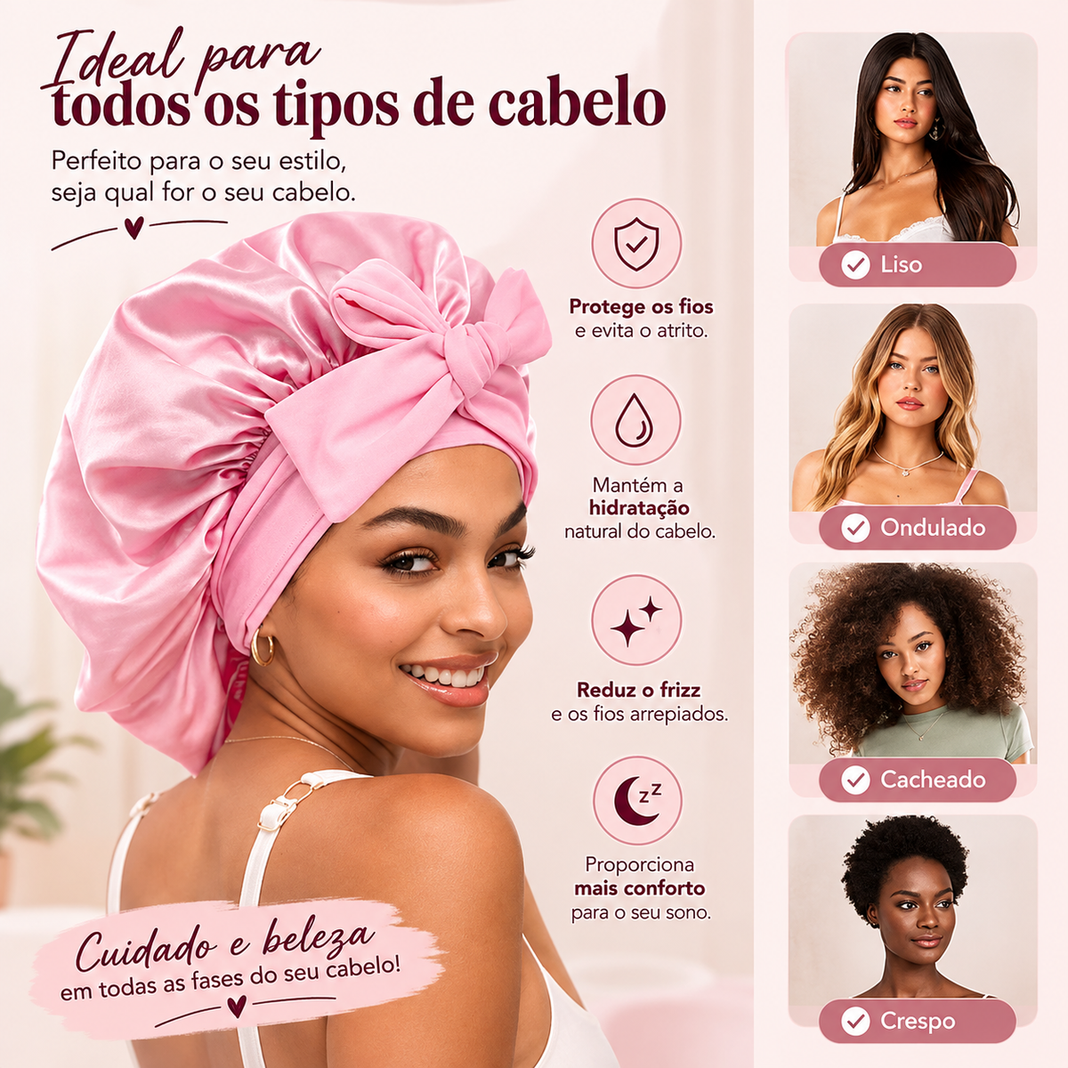 Touca de Cetim Premium – Conforto e Proteção para os Cabelos
