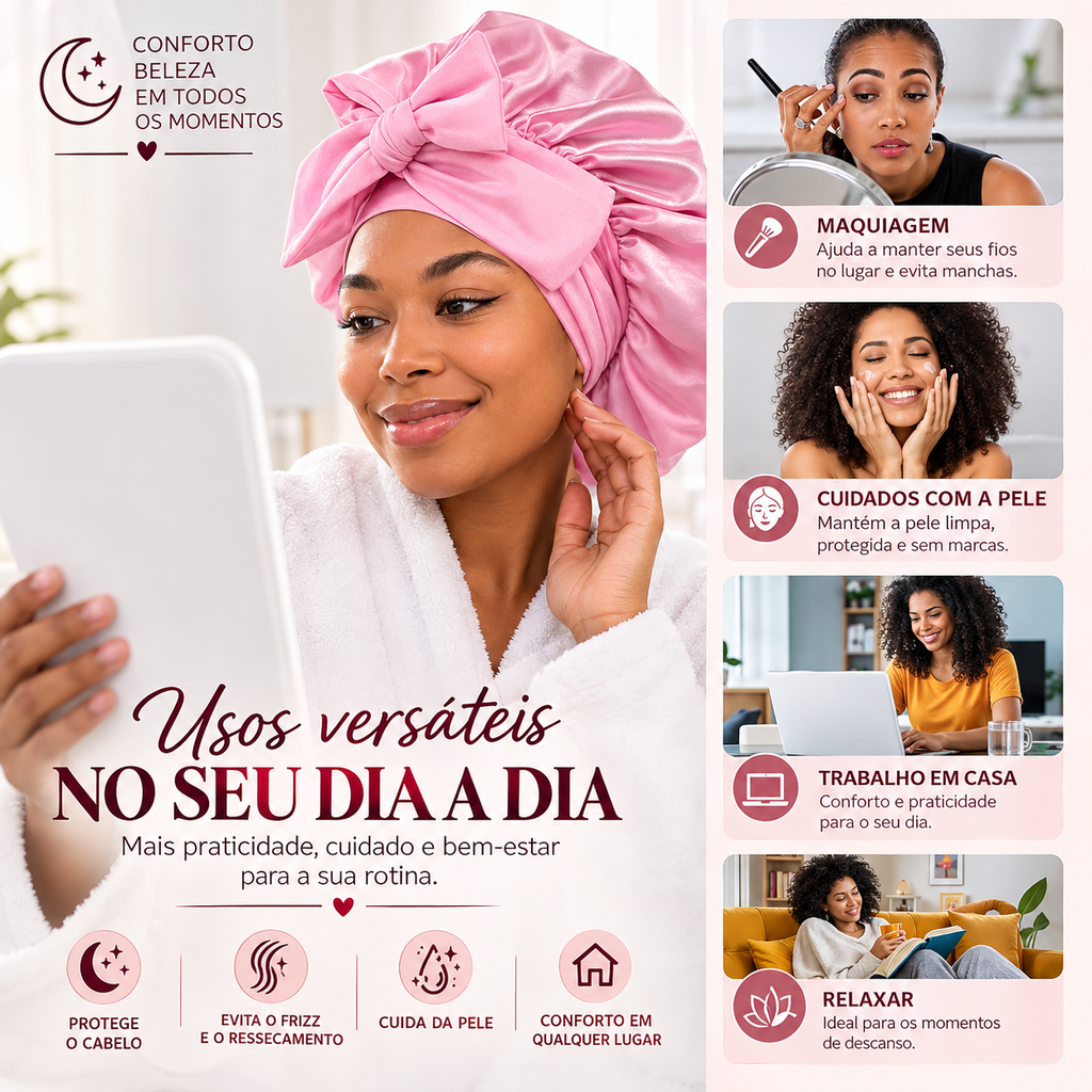 Touca de Cetim Premium – Conforto e Proteção para os Cabelos