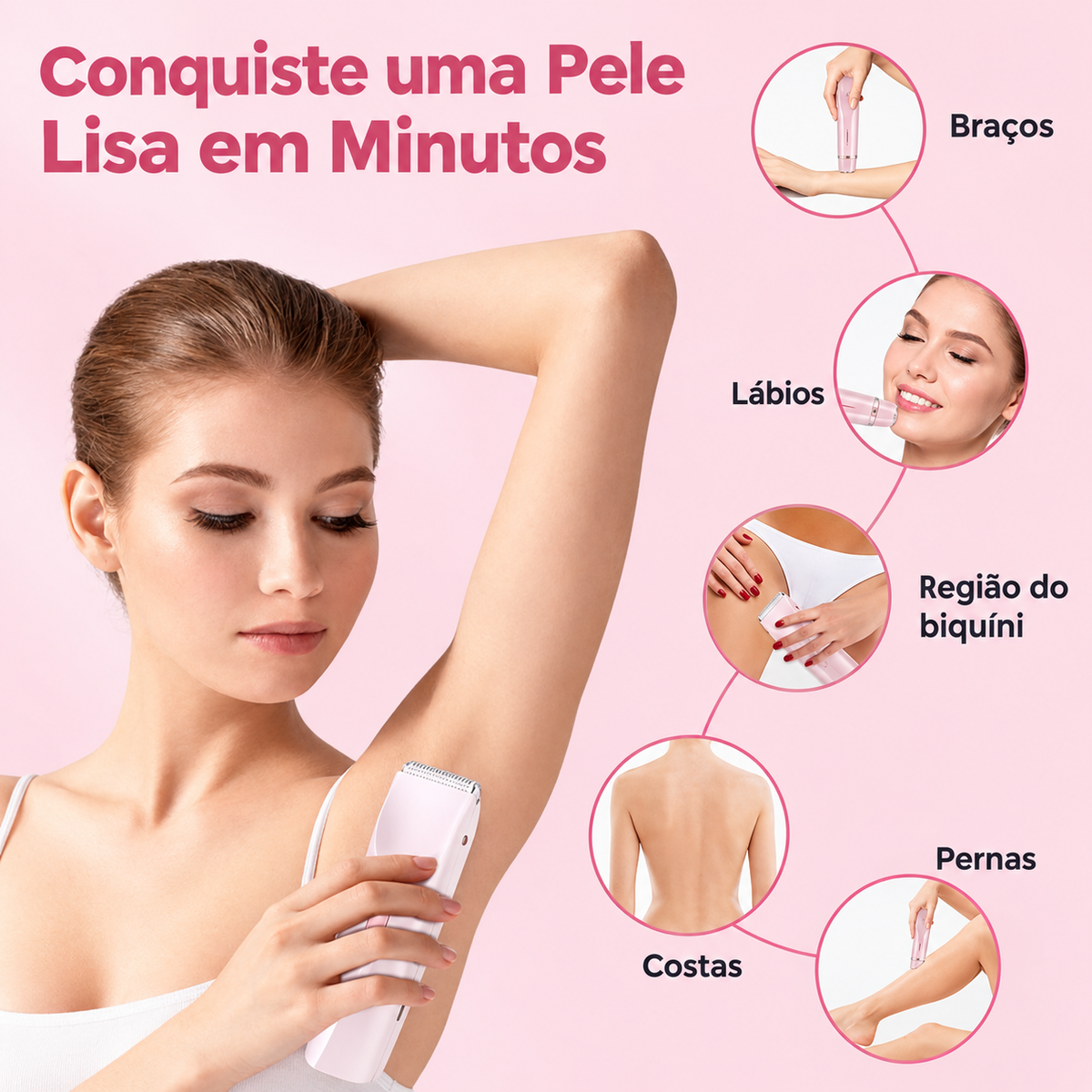 Depilador Corporal 2 em 1 - Pele Lisinha Sem Dor, Cortes ou Irritação (Uso a seco ou no banho | Recarregável USB)