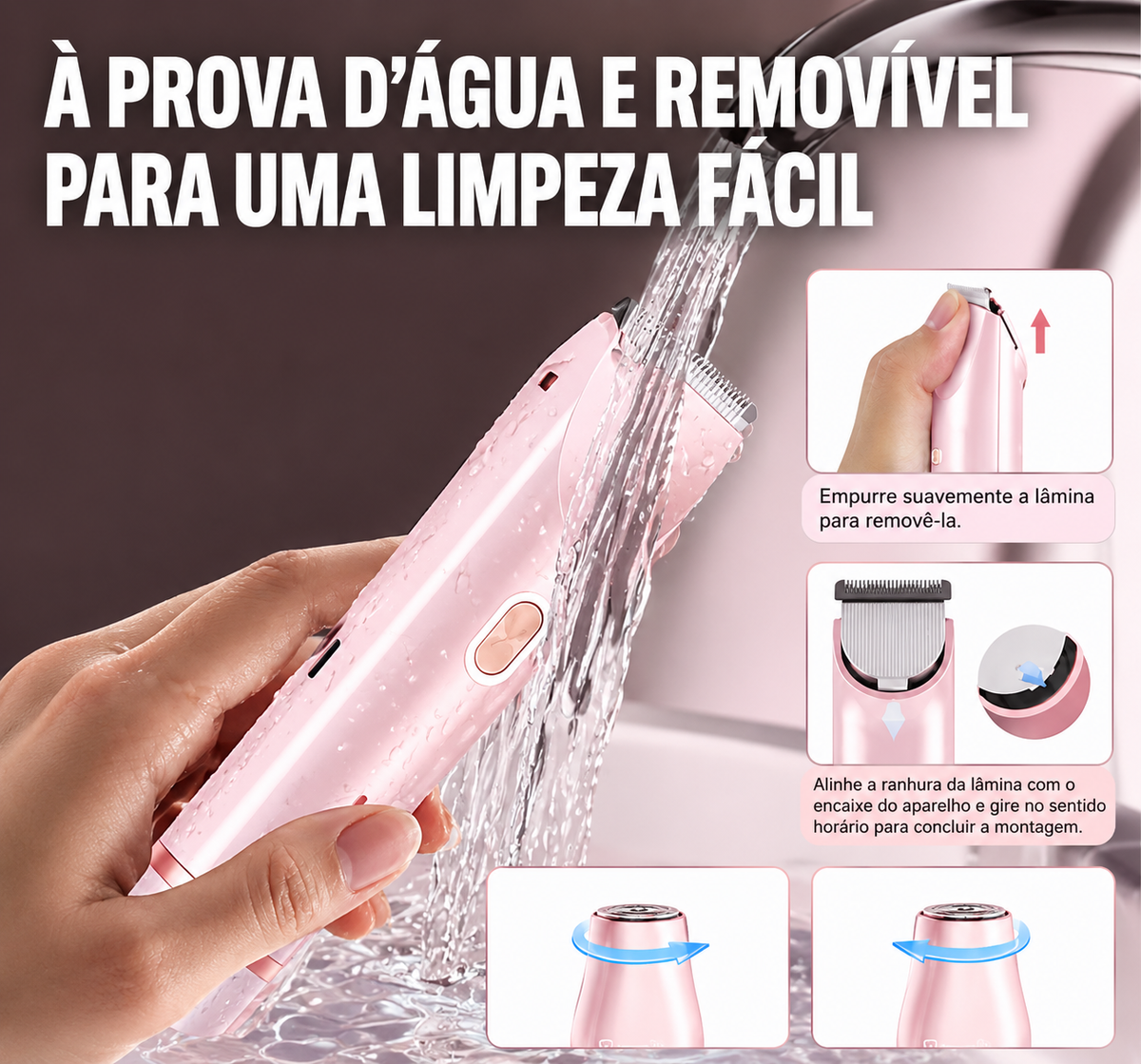 Depilador Corporal 2 em 1 - Pele Lisinha Sem Dor, Cortes ou Irritação (Uso a seco ou no banho | Recarregável USB)