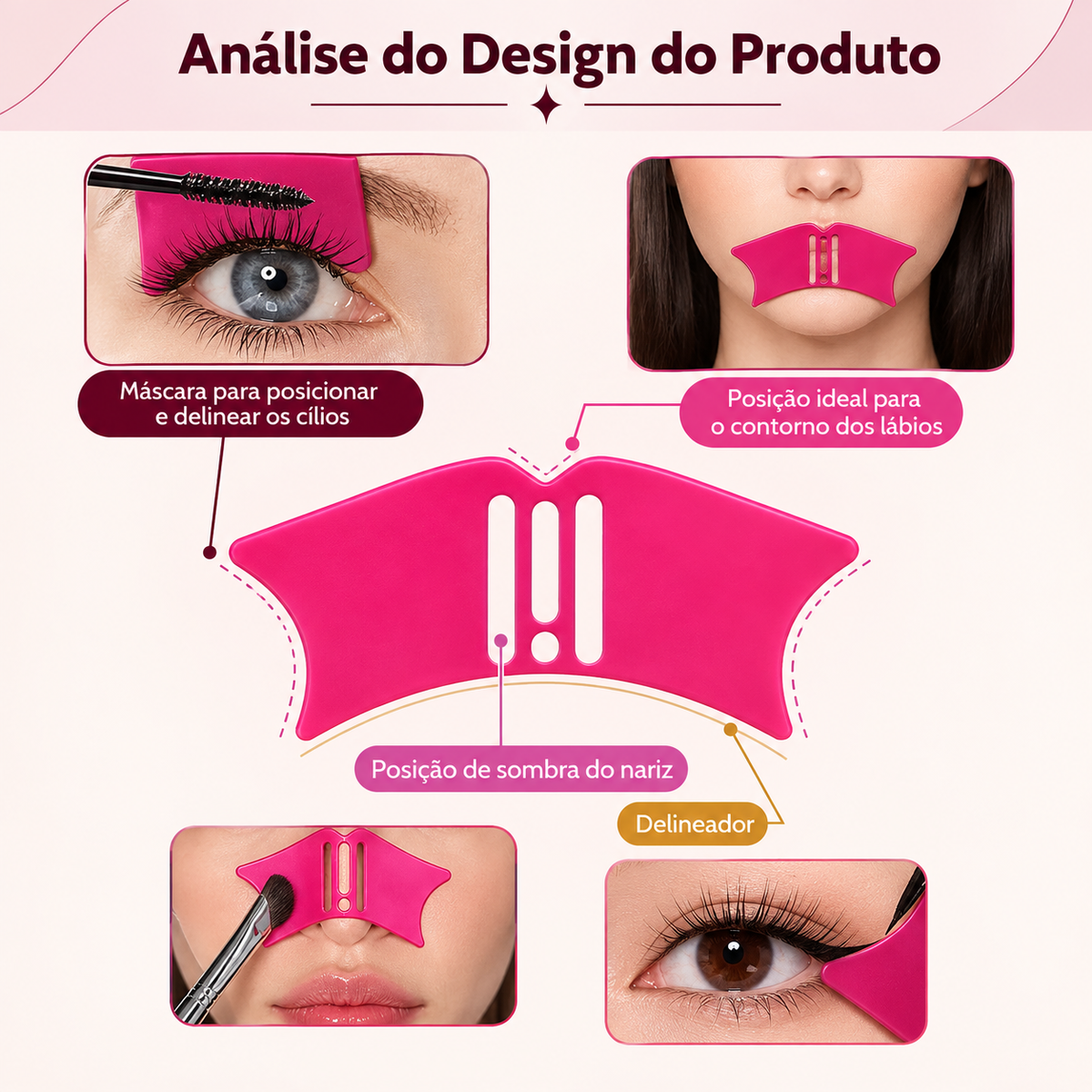 Estêncil de Silicone 4 em 1 para Maquiagem – Delineado & Contorno