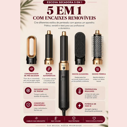 Escova Modeladora 5 em 1 Premium – Secagem e Styling